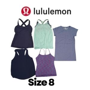 5 piece Lululemon Bundle Size 8 A mix Of Purple Black Green Tanks Tees
